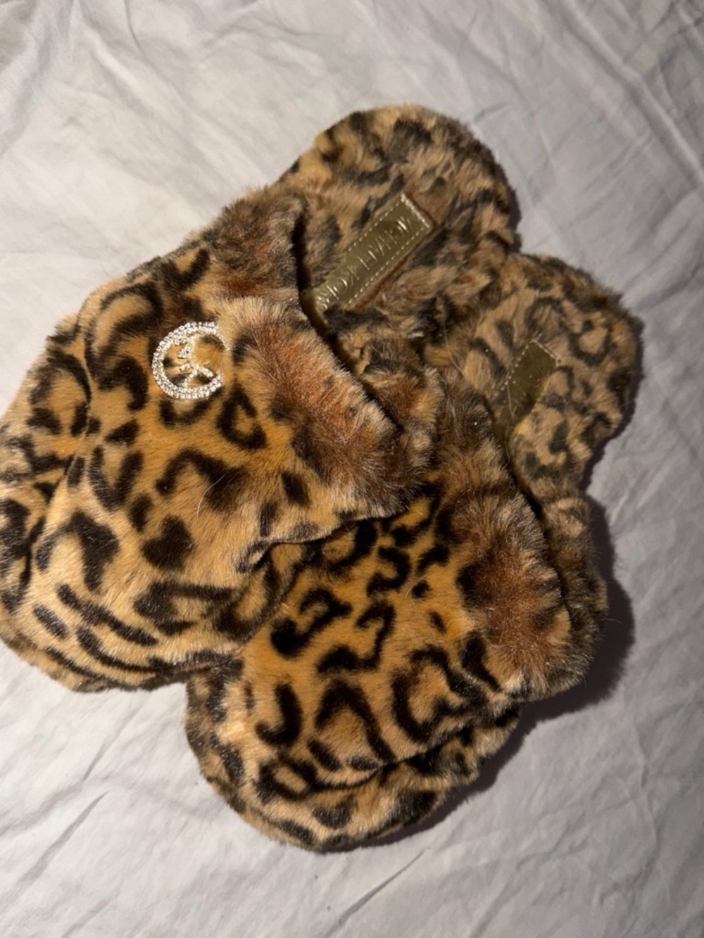 Michael Kors Leopard Print Faux Fur Kids Slippers - Brown